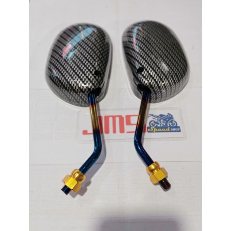 kaca spion carbon two tone dan blue xxx model Yamaha Mio untuk semua motor yamaha