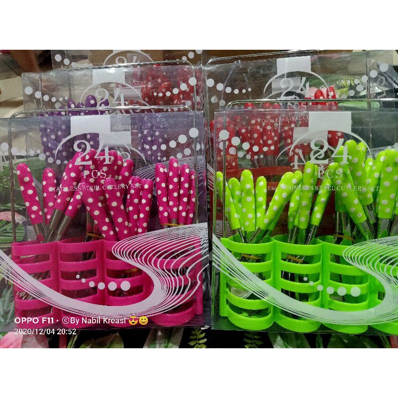 Sendok set Polkadot / Sendok Garpu Pisau Makan / sendok unik / sendok cantik
