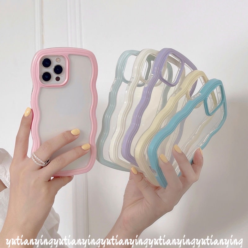 Soft Case TPU Transparan 2 In 1 Frame Gelombang Multi Warna Untuk IPhone 7plus 8plus XR 11 12 13 Pro Max 7 8 XS X