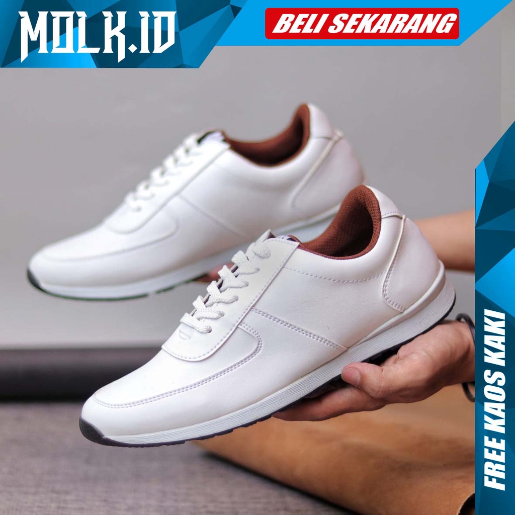 MOLK Sepatu Casual Sneakers Pria Putih Original Kulit Syintetik Fashion Simple Joging Pria Sport Cowok