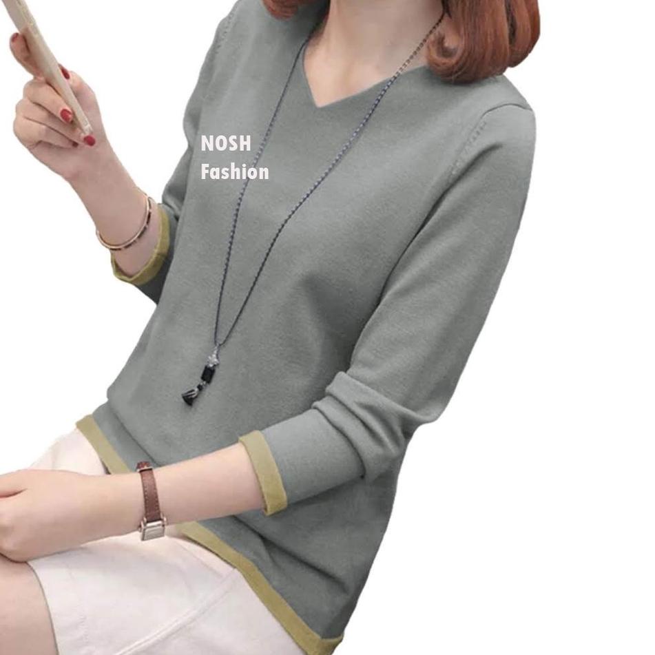 Hot Sell.. Sweater Rajut Wanita VNeck Lengan Panjang Gaya Korea Finny - NOSH