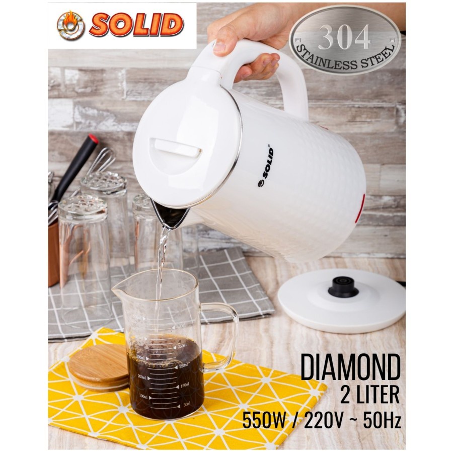 SOLID Kettle Listrik DIAMOND Auto 2 Liter Stainless #304 / Teko Listrik