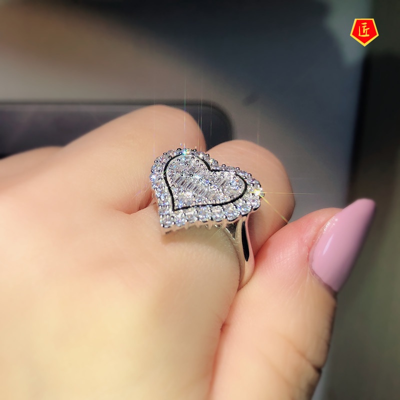 [Ready Stock]S925 Silver Heart-Shaped Diamond Ring Luxury and Elegant