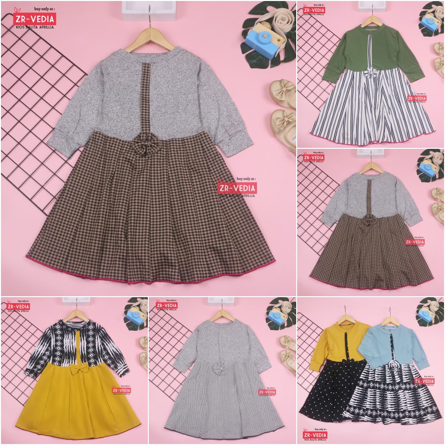 Dress Valencia 5-6 Tahun / Dres Anak Lengan Panjang Baju Perempuan Pesta Fashion Kids Motif Adem