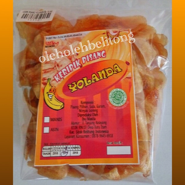 

Keripik pisang yolanda bangka belitung. halal. Kerupuk ikan bangka belitung. Oleh-oleh legendaris. Kerupuk getas udang. kerupuk cumi. keripik. makanan ringan. krupuk renyah. tanpa pengawet. cemilan keluarga. cemilan anak. cemilan enak