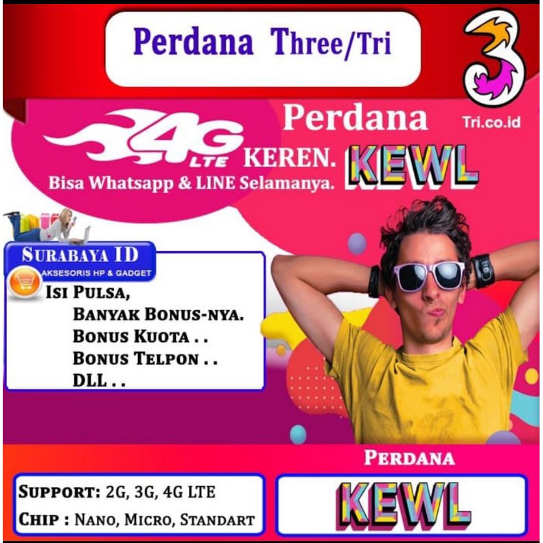 NOMOR CANTIK 11digit Perdana Tri/Three 6GB NASIONAL | Tri Jaringan 4G~5G SPEEDs Perdana TRI/THREE