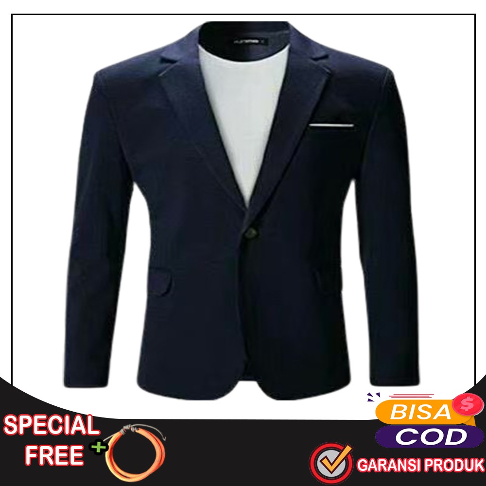 Blazer Pria Slim Fit Korea Motif Casual Navy Blue Original Jas Blezer Semi Formal Style Modern
