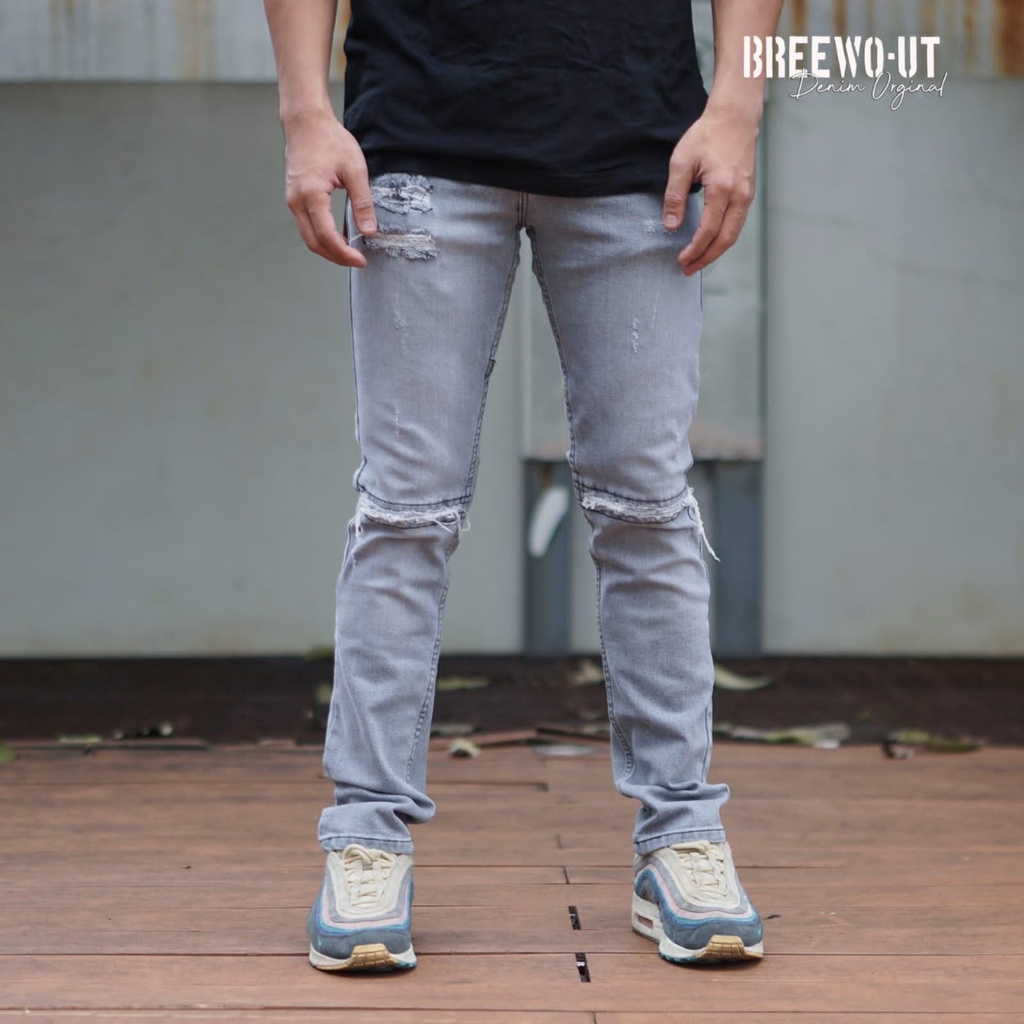 Celana Jeans Panjang Ripped Pria Grey/Celana Panjang Denim/Celana Motif Sobek