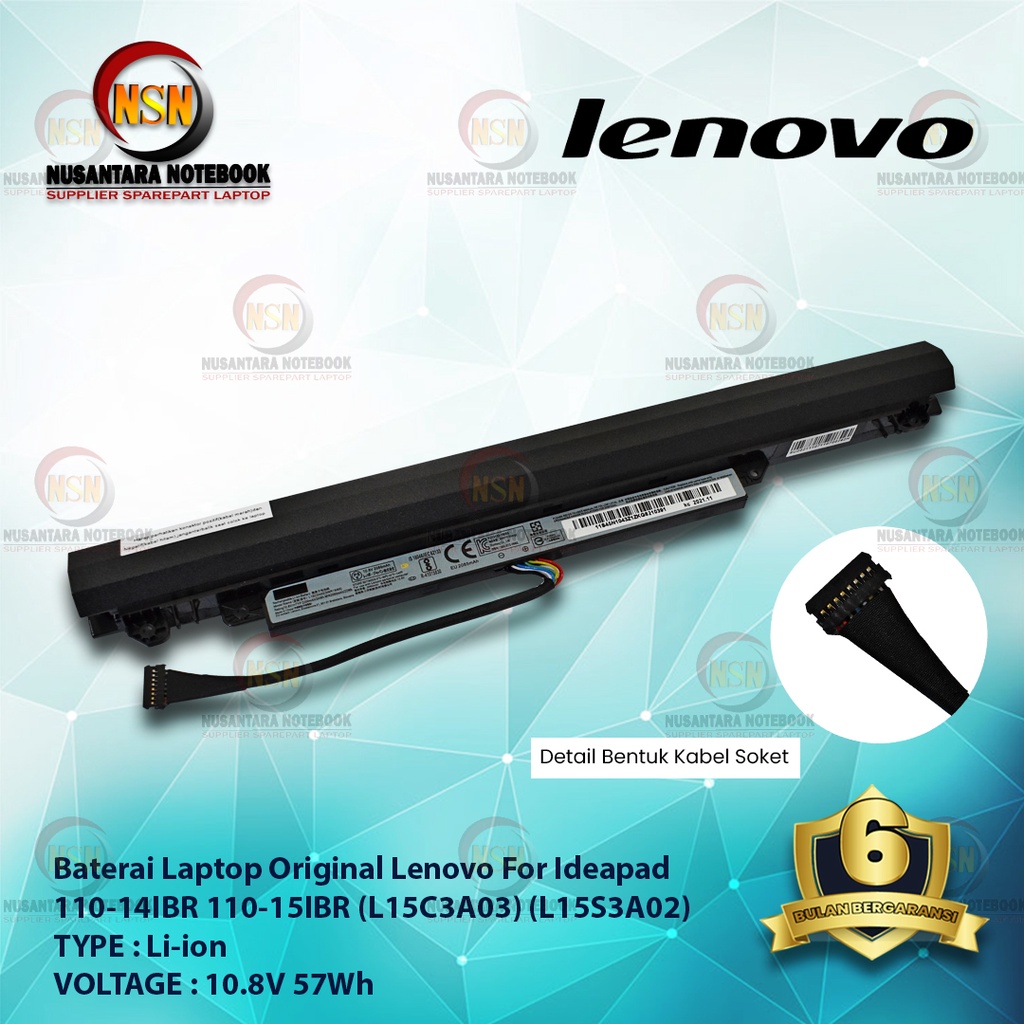 Baterai Original Laptop Lenovo For Ideapad 110-14IBR 110-15IBR L15C3A03 L15S3A02