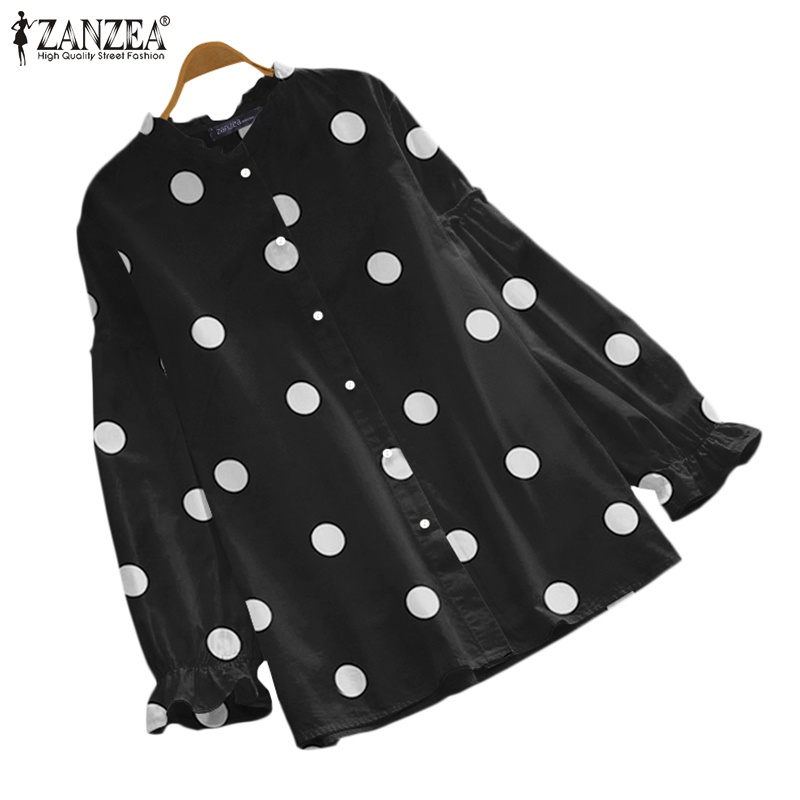 ZANZEA Women Casual Fashion Puff Sleeved Polka Dots Oversized Clubbing Blouse Loose Tops Shirts