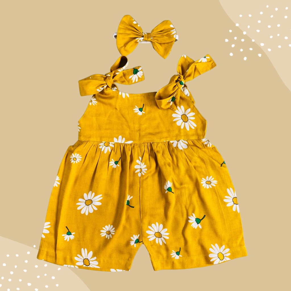 6-18 BLN JUMPSUIT BAYI TALI CHIKA BAJU BAYI PREREMPUAN FREE HEADBAND by BAJUANAKKANAYA-mustard green daisy