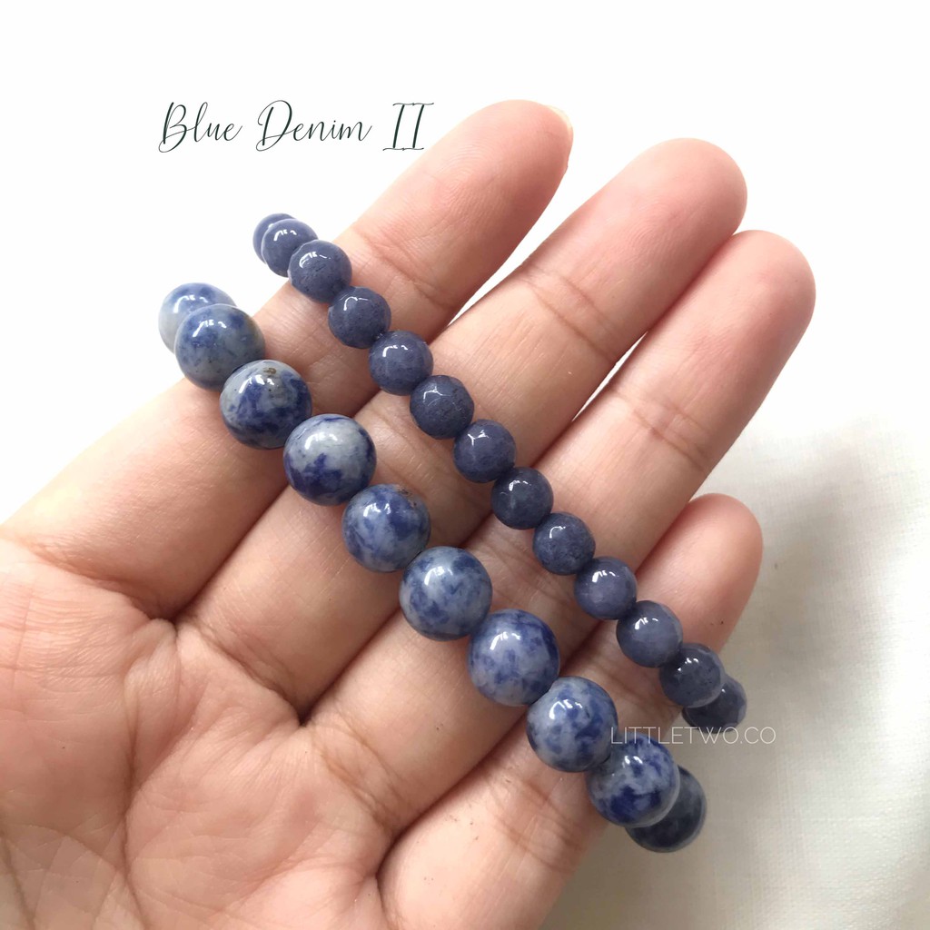 LITTLE TWO Gelang Batu - Blue Denim II size 6mm Gelang Wanita Stainless Steal Anti Karat