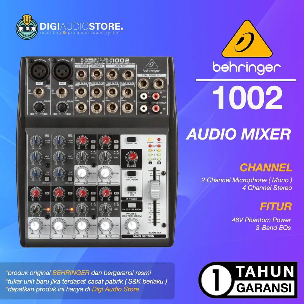 Mixer Audio Behringer xenyx 1002 - 6 Channel - 2 Mic input microphone - 4 Input Stereo Mikser Analog