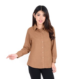  KEMEJA  WANITA  BAHAN KATUN POLOS WANITA  WARNA  COKLAT  SUSU  