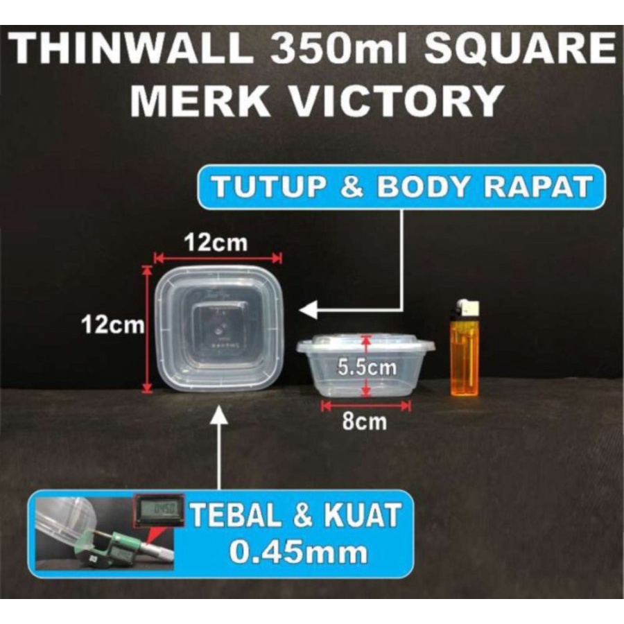 Thinwall 350ml Square Food Container Tempat Makan Kotak Plastik