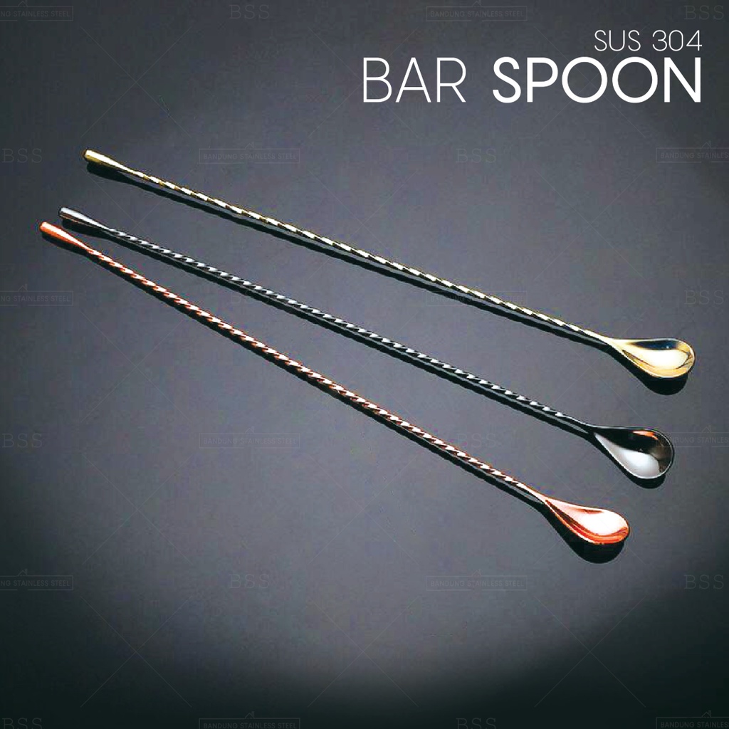 SUS 304 Long bar spoon 30cm 40cm stainless steel mixer fork aduk spoon cocktail mixing spoon