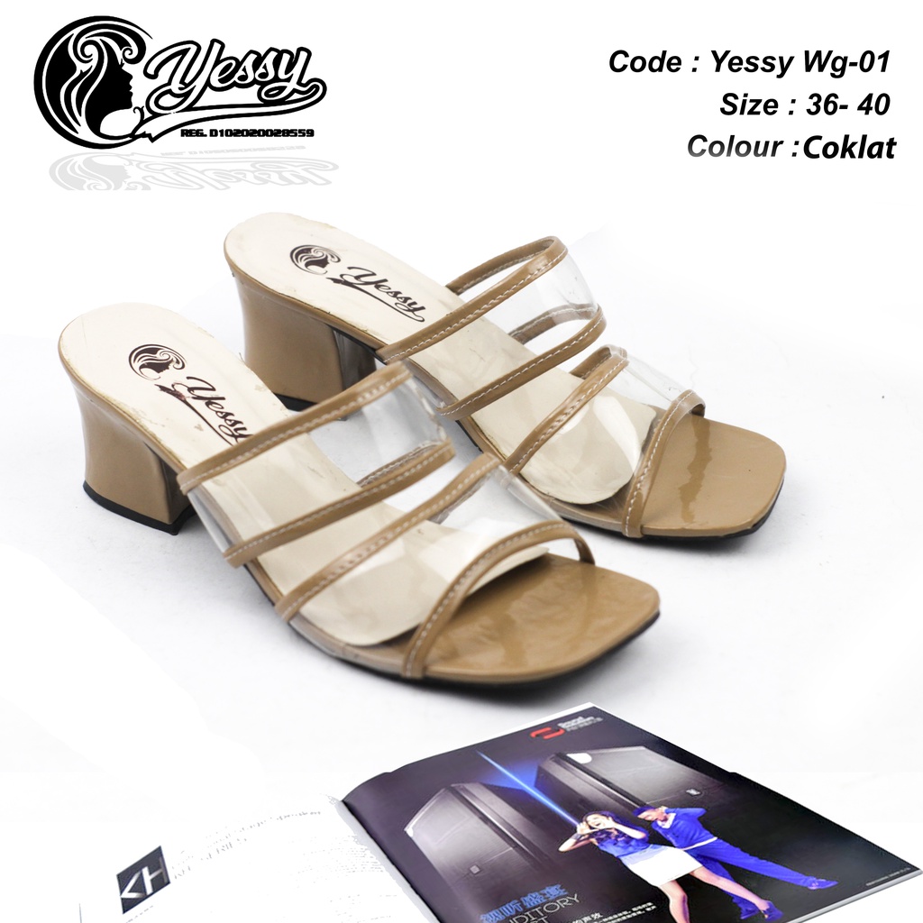 SENDAL HIGH HEELS WANITA YESSY WG-01 // SENDAL HEELS KACA // SENDAL SLOP