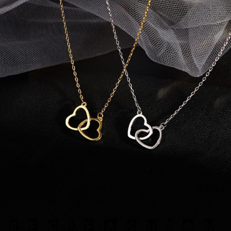 KALUNG WANITA LOVE HATI KEMBAR KALUNG WANITA TERBARU TERBUAT DARI TITANIUM ASLI ORI ANTI KARAT TIDAK LUNTUR