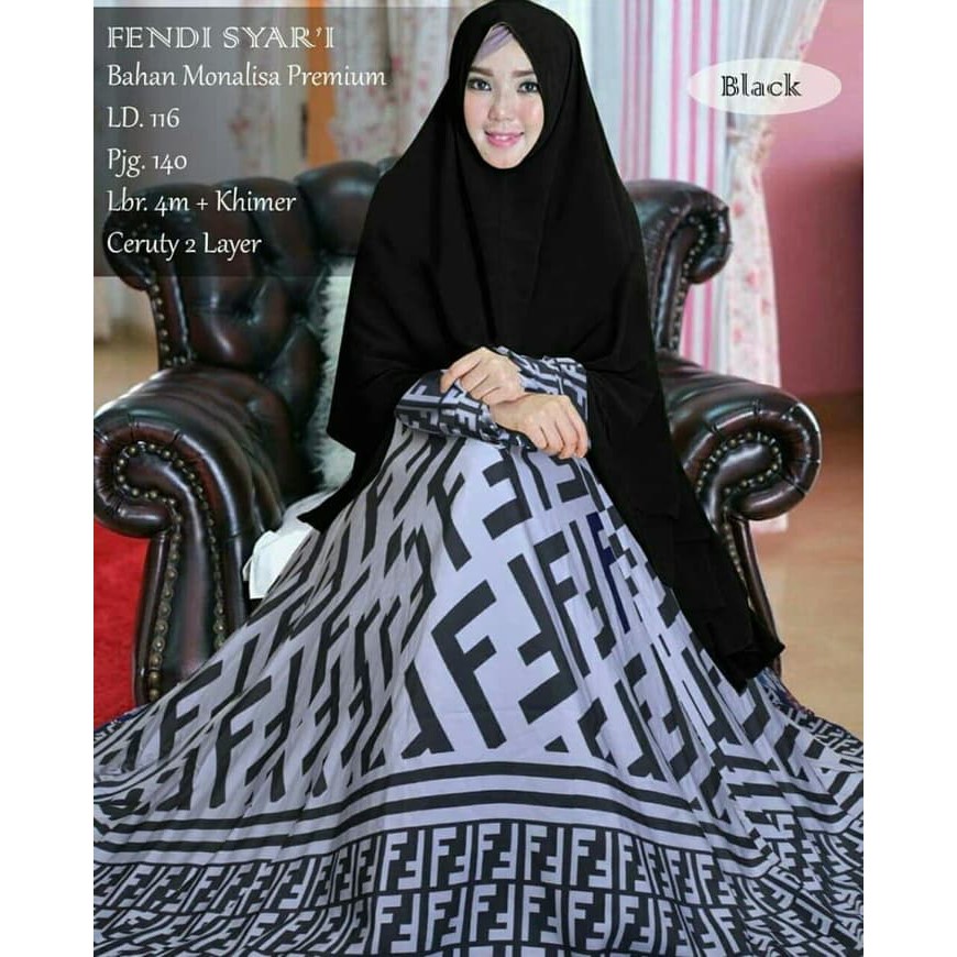 Gamis Fendi Syari Realpict Zb - Hitam Diskon