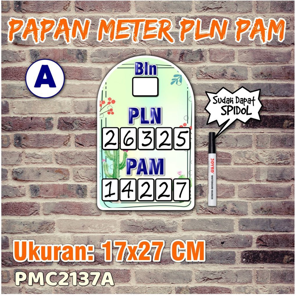 MY Papan Meter PAM PLN Listrik bahan PVC gantung/tempel aneka motif  tema Floral 137  Microyotta