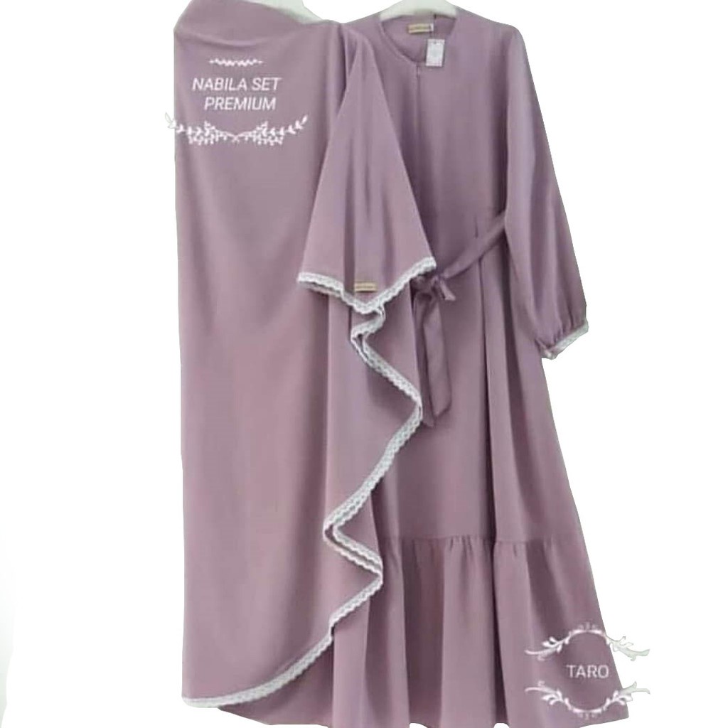 PROMO TERMURAH - Nabila Syari Gamis Set Khimar Muslim Wanita Crepe Aksen Renda Premium-2