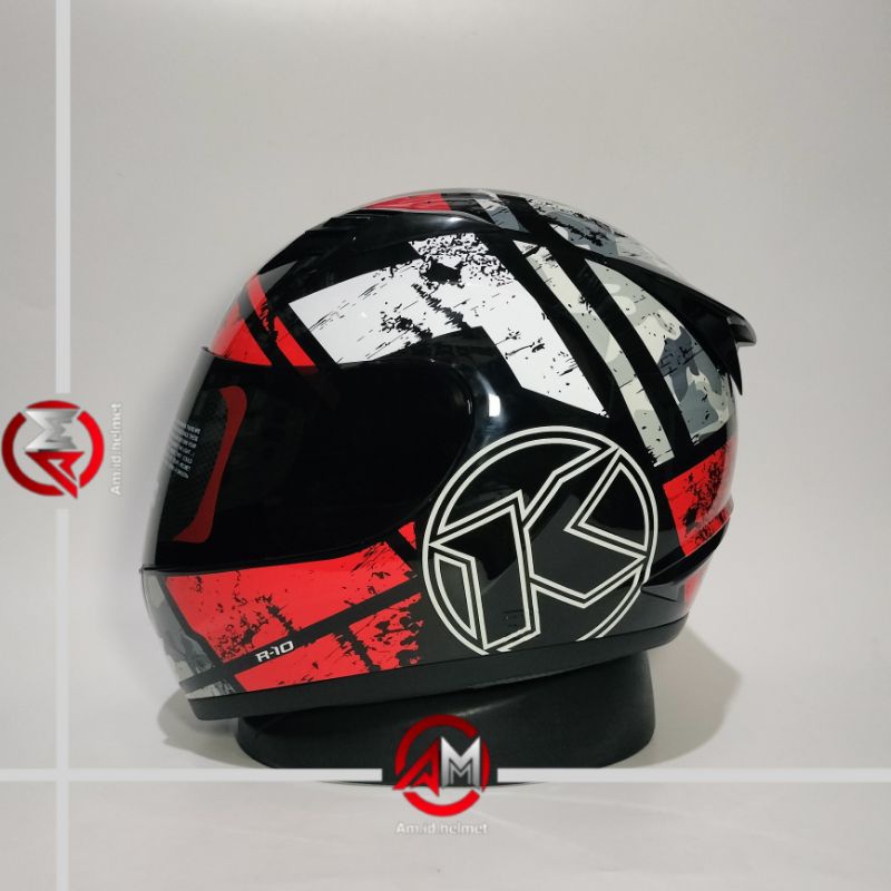 HELM KYT R10 #3 BLACK RED WHITE FULL FACE KYT HELM R 10 SERI 3 BLACK RED