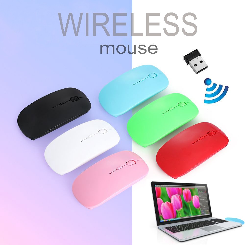 Mouse Wireless Optikal Ultra Tipis 2.4GHz dengan USB Penerima Laptop PC Komputer