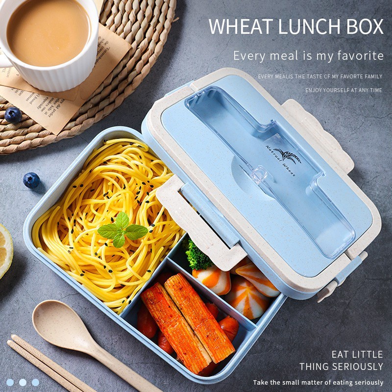 Lunch Box Kotak Makan Jerami Gandum Wheat Tempat Bento Alat Sendok