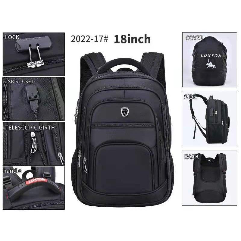 TAS PUNGGUNG POLO Luxton - Ransel Kerja POLO Original Import 18 Inch + Free Kabel USB C + kunci lock + Raincover #POLO_IMPORT