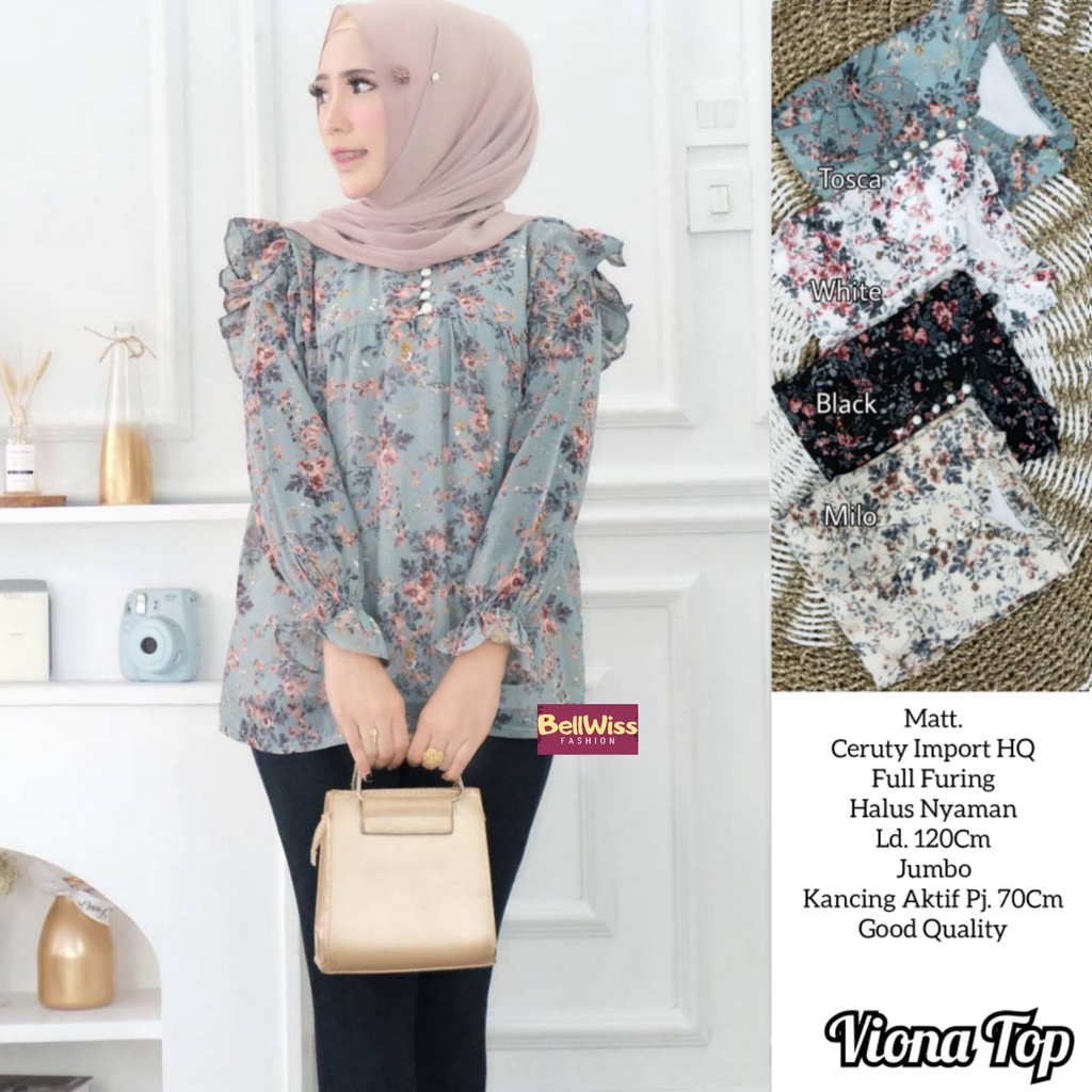 VIONA BLOUSE / 22.6 / BAHAN CERUTY FULL FURING / LD 120 CM / PB 70 CMALLSIZE JUMBO / BELLWIS