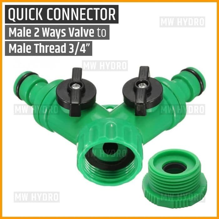 Quick Connector Male 2 Ways Valve to Female Thread 3/4&quot; &amp; 1/2&quot;