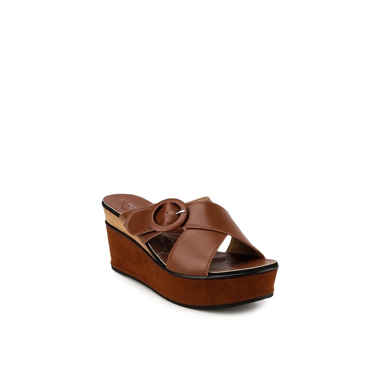 SANDAL WEDGES KULIT OBERMAIN WANITA ORIGINAL ASLI TERBARU COKLAT OW44