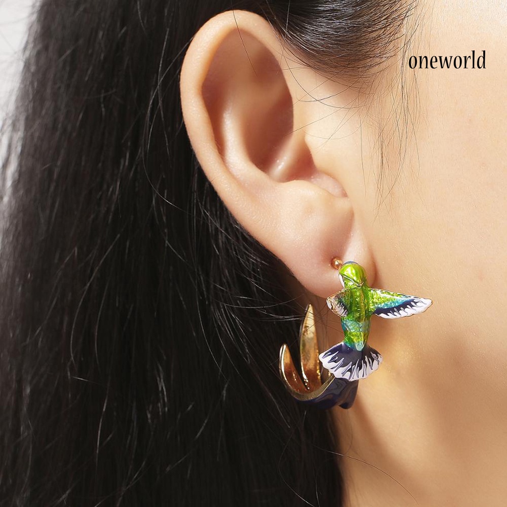 OW# Women Earrings Flying Hummingbird Enamel Alloy Fashion Piercing Jewelry for Party