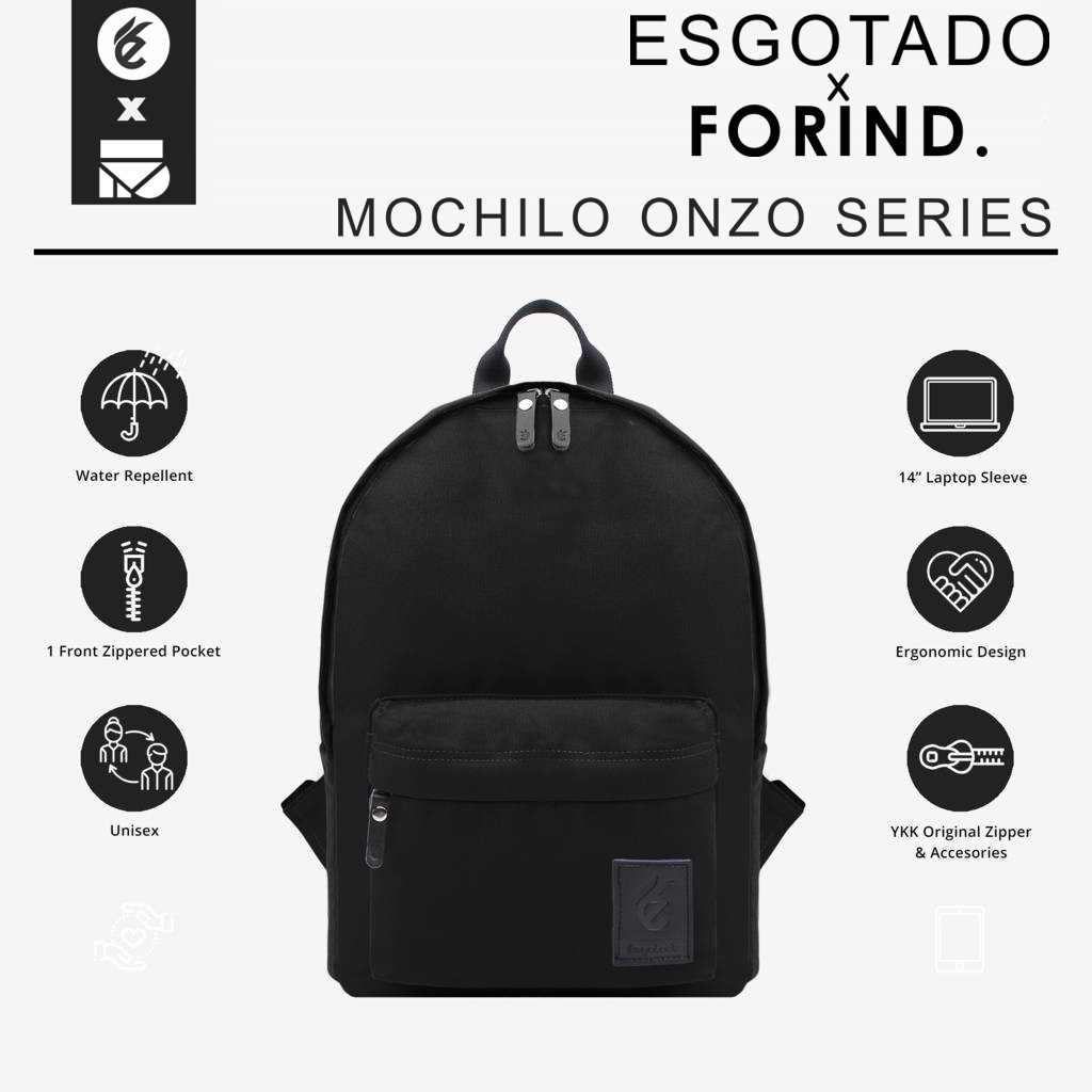 Mochilo Onzo Black | Tas Ransel Mini Polos Kecil Simpel Pria Wanita Backpack Ori | FORIND x Esgotado