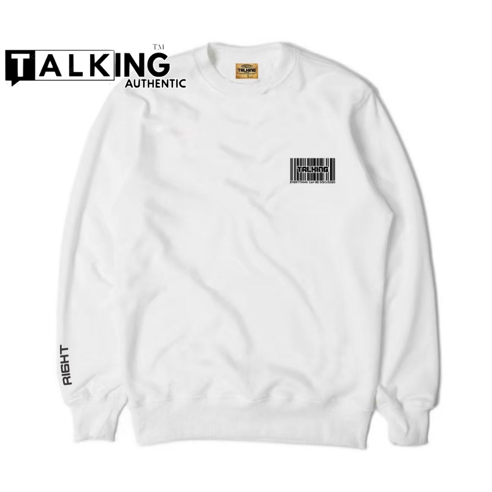 Talking Sweater Crewneck Pria Distro Original Putih Suiter Simple Tebal Switer Oblong Cowok Cewek Brand Lokal Bandung Murah