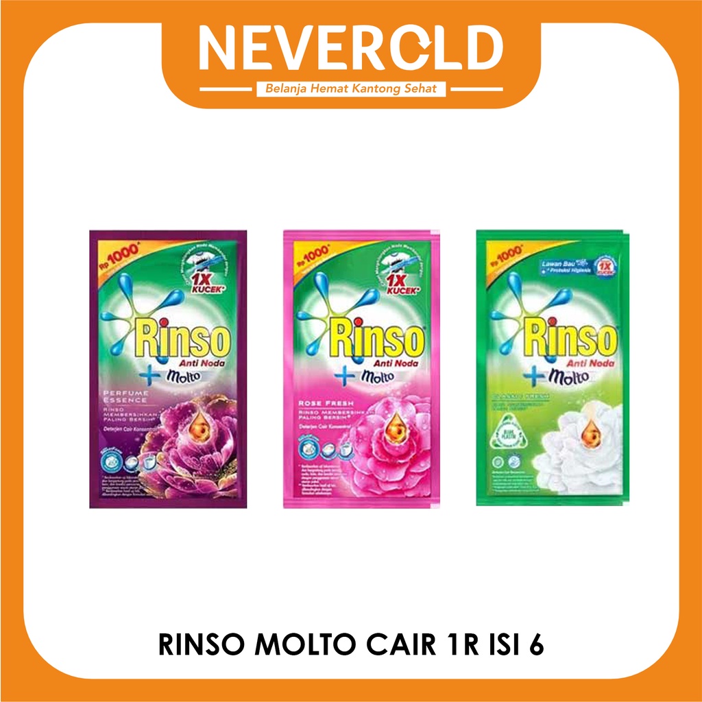 Rinso Anti Noda + Molto Detergen Cair 40ml Sachet / 1 Renceng ( Isi 6 Sachet )