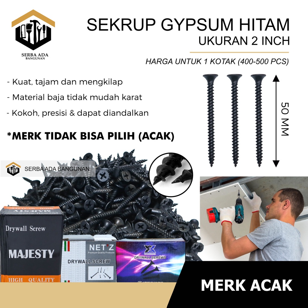 [COD] Sekrup gypsum drywall skrup kg 1in 1,25in 1,5in dan 2in / skrup hitam super tajam ulir wall