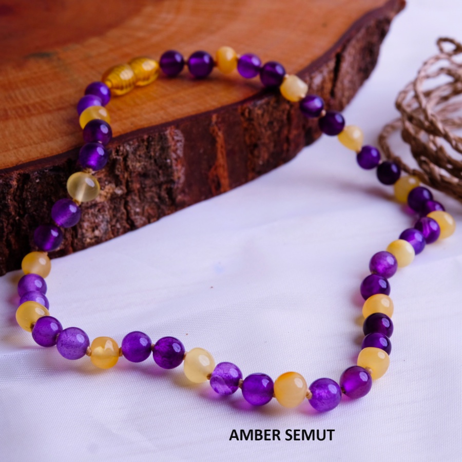 Kalung Amber Baltic Milk Glossy X Purple Botswana by Amber Semut