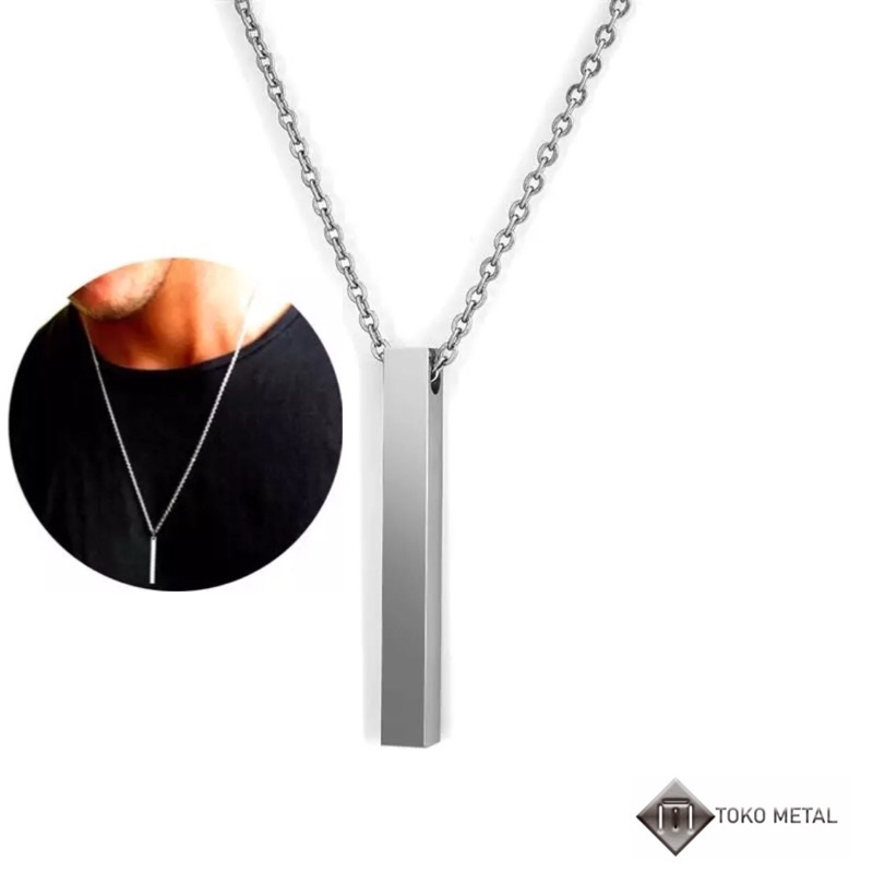 Kalung 100% Titanium Itali + Liontin Kotak Pria dan Wanita 50,60 Cm [ Toko Metal ]