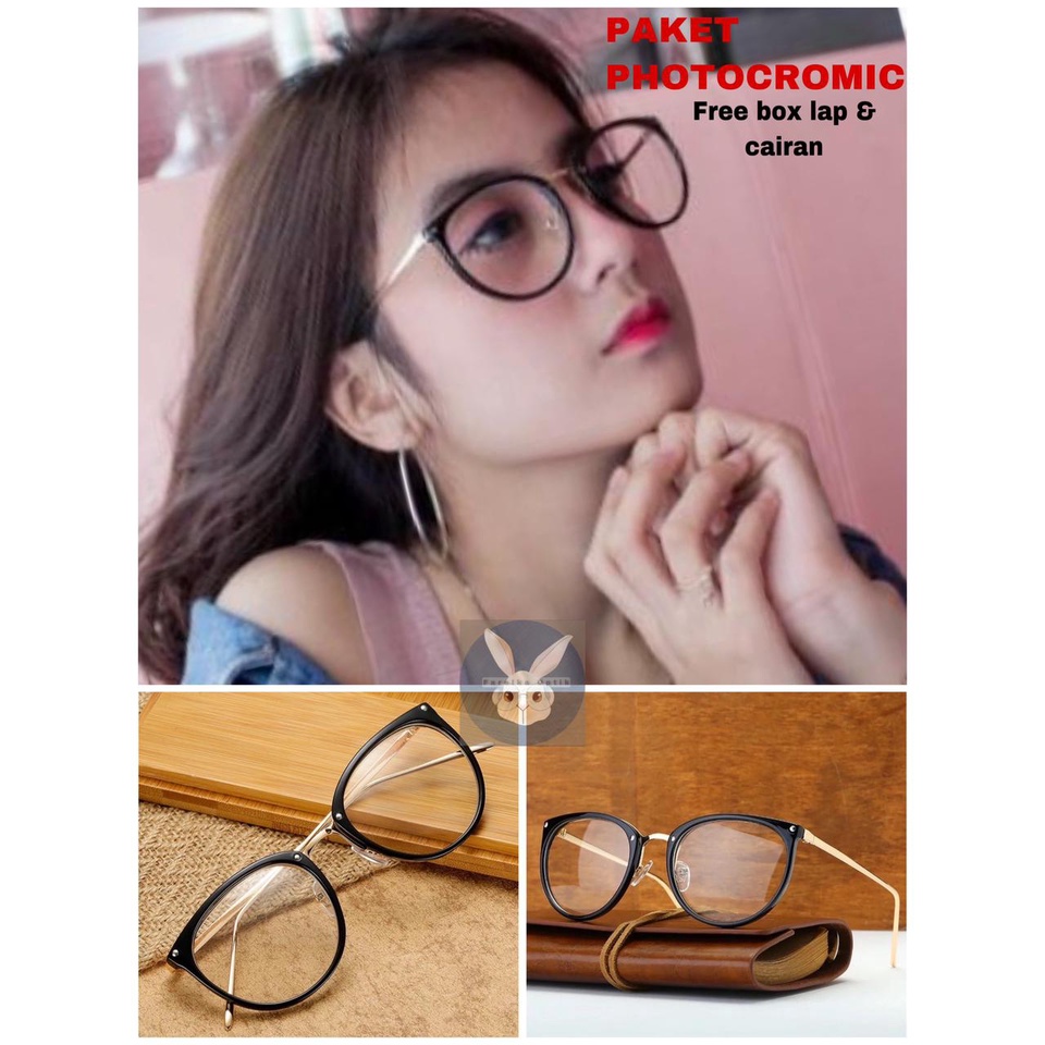 Kacamata Anti Radiasi AB221 wanita lensa plus minus normal silinder gagang bulat besi kokoh