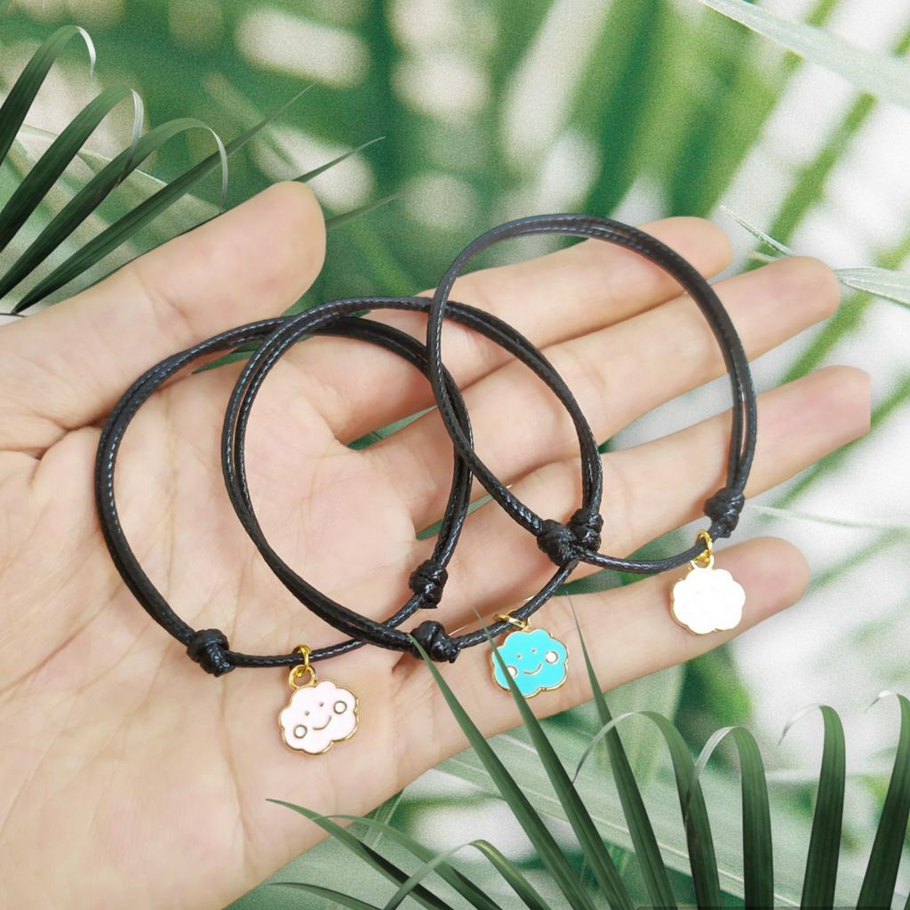 Gelang Couple 3 Sahabat manik Awan Tali Tali Hitam Waterfroop