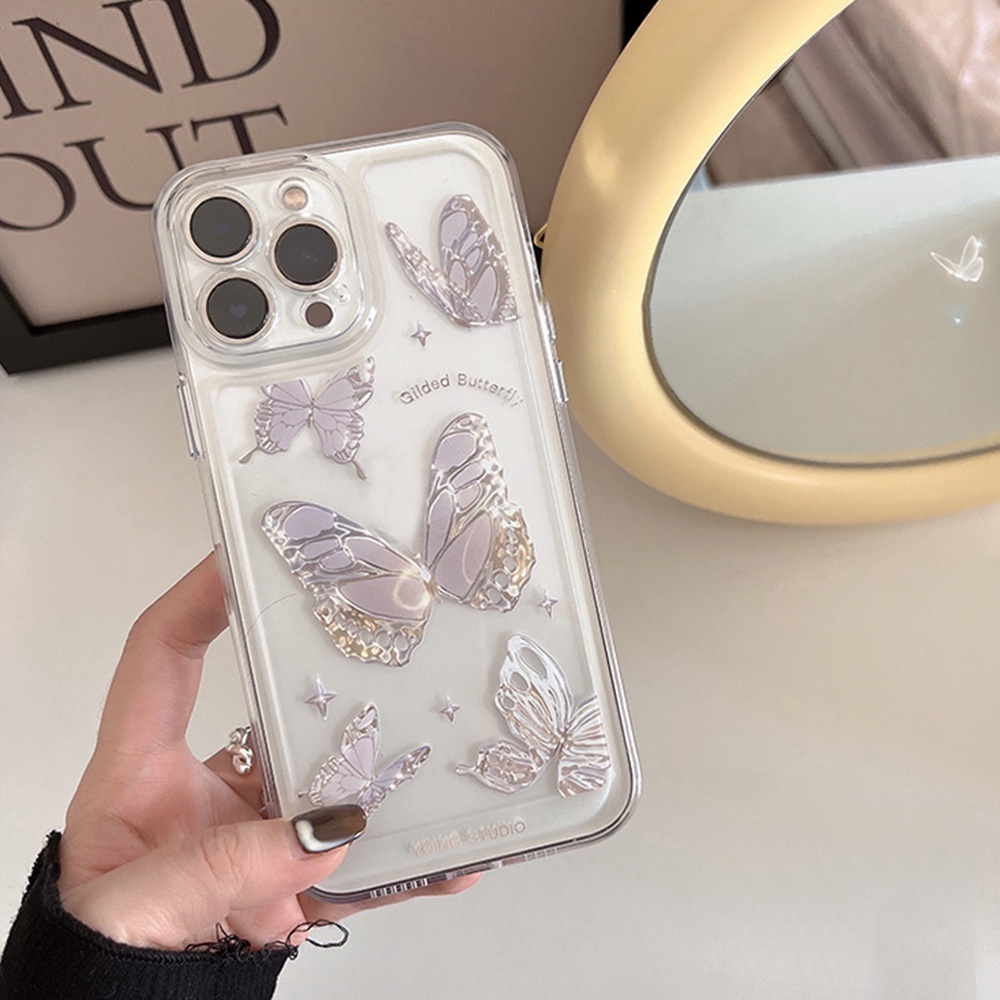 Soft Case Silikon TPU Transparan Motif Butterfly Untuk iPhone 14 13 12 11 Pro X XR XS Max 6 6S 7 8 Plus