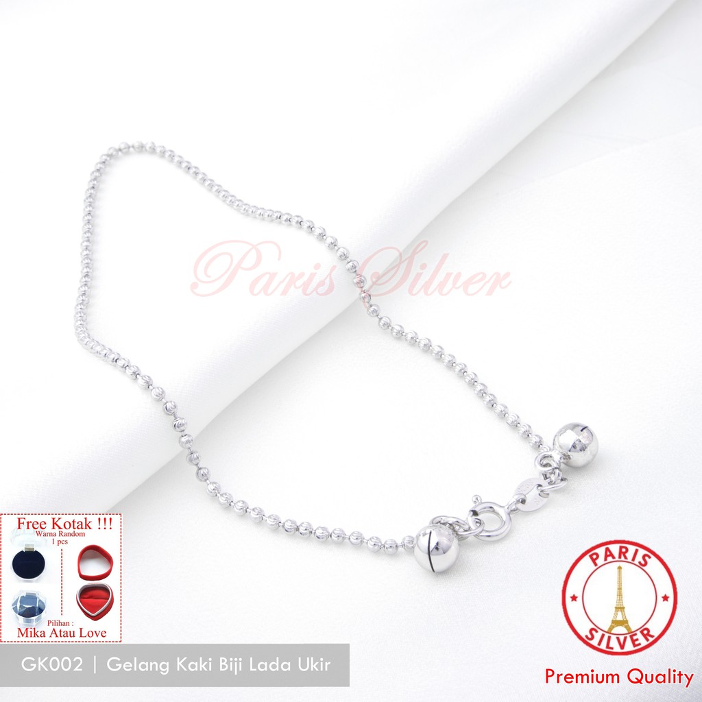 Gelang kaki  perak 925 asli lapis emas putih biji lada ukir fashion wanita korea anti karat