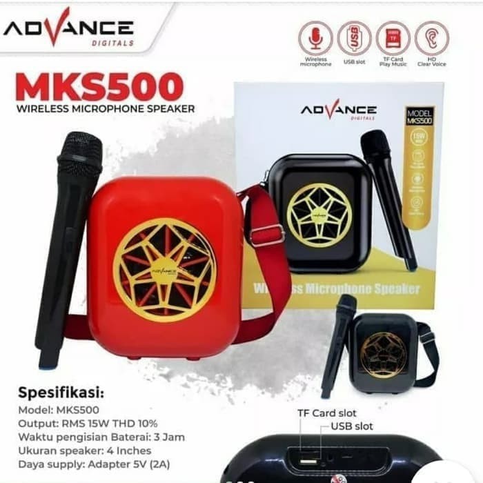 Speaker karaoke bluetooth slempang merk advance MKS 500 free MiC WIRELESS/ speker karoke