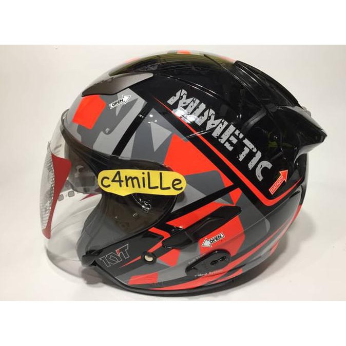HELM KYT GALAXY SLIDE #4 BLACK RED FLUO DOUBLE VISOR HALF FACE
