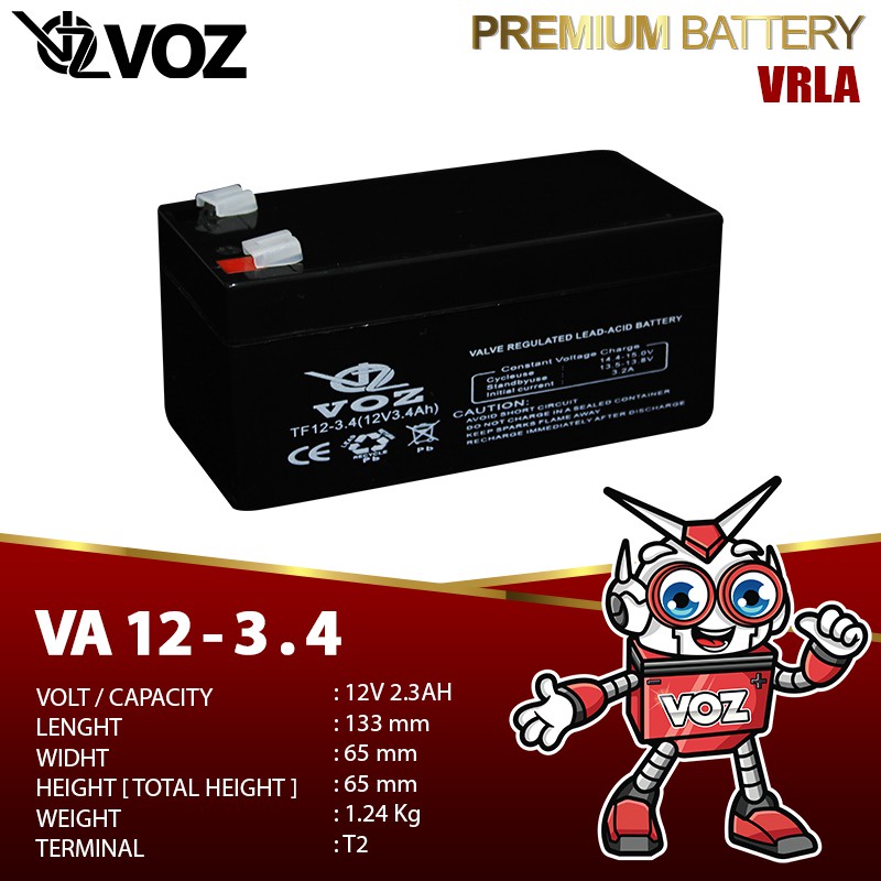 Aki Kering VOZ 12V 3.4AH Baterai Timbangan VRLA Batere Aki Mainan PABX