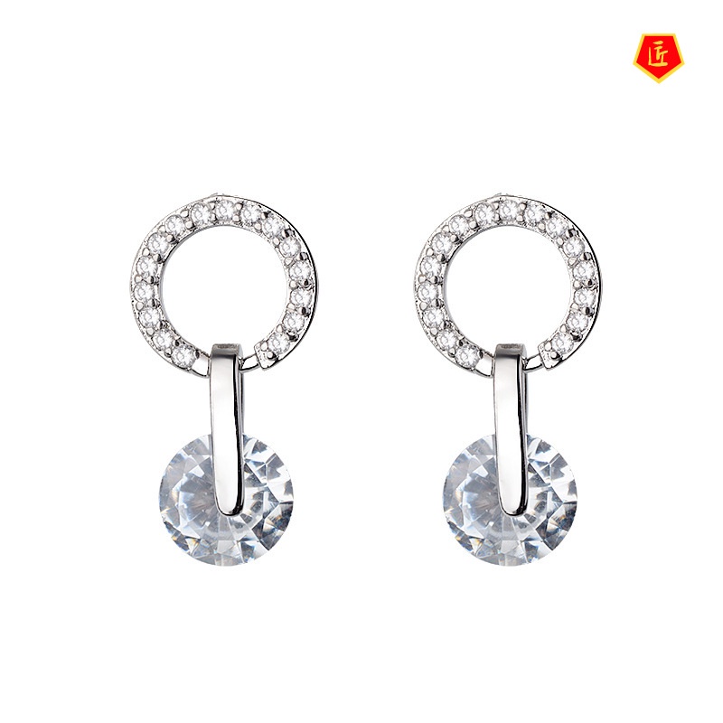 [Ready Stock]925 Silver Exquisite Shining Diamond Ear Studs Simple Graceful