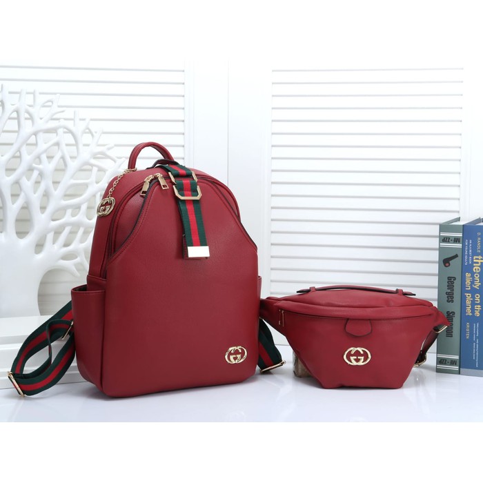 Tas Ransel Punggung Backpack Gucci set Waist bag Ransel wanita