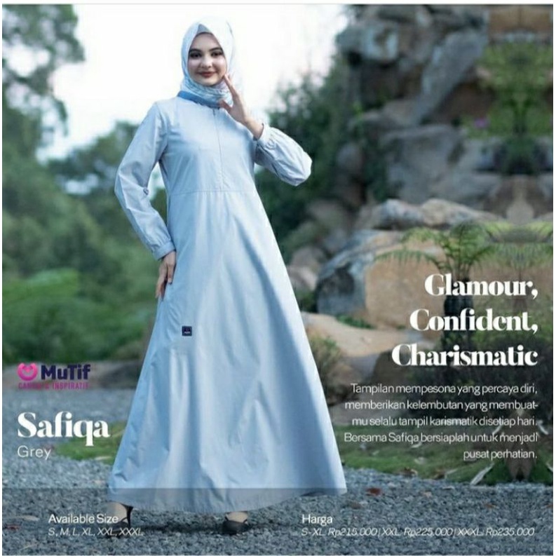 Mutif MV 23 Safiqa Grey - Baju Muslim Gamis Dress Casual Premium Ori Terbaru