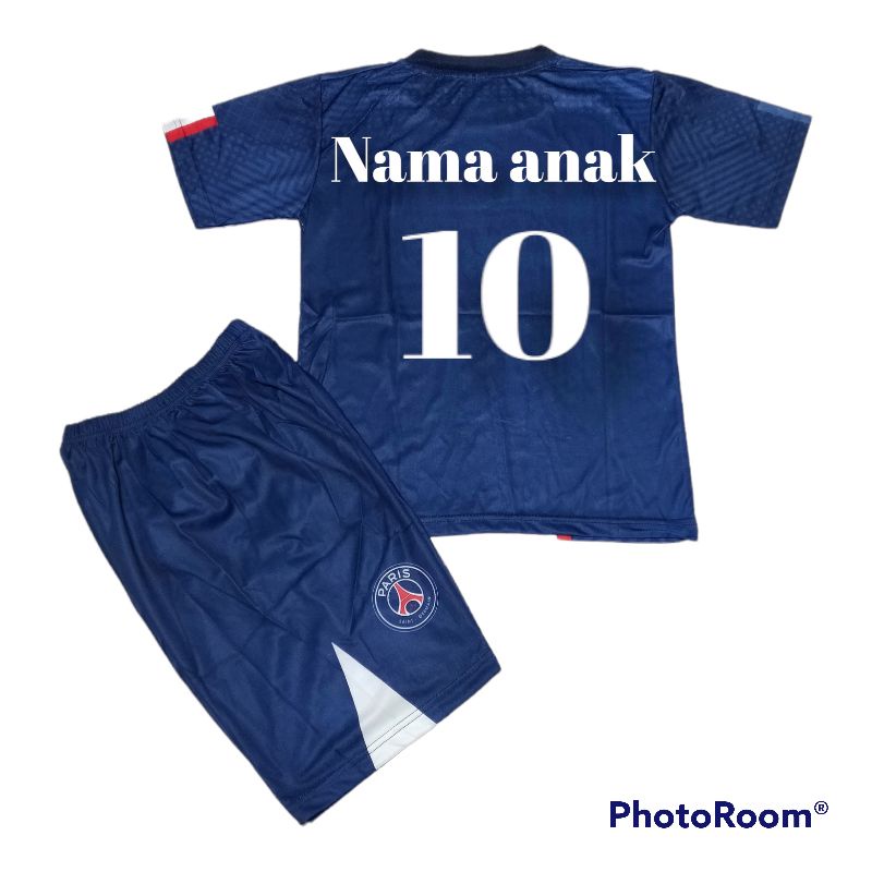 SETELAN JERSEY PSG/SETELAN BAJU BOLA ANAK LAKI LAKI/GRATIS SABLON NAMA DAN NOMER PUNGGUNG